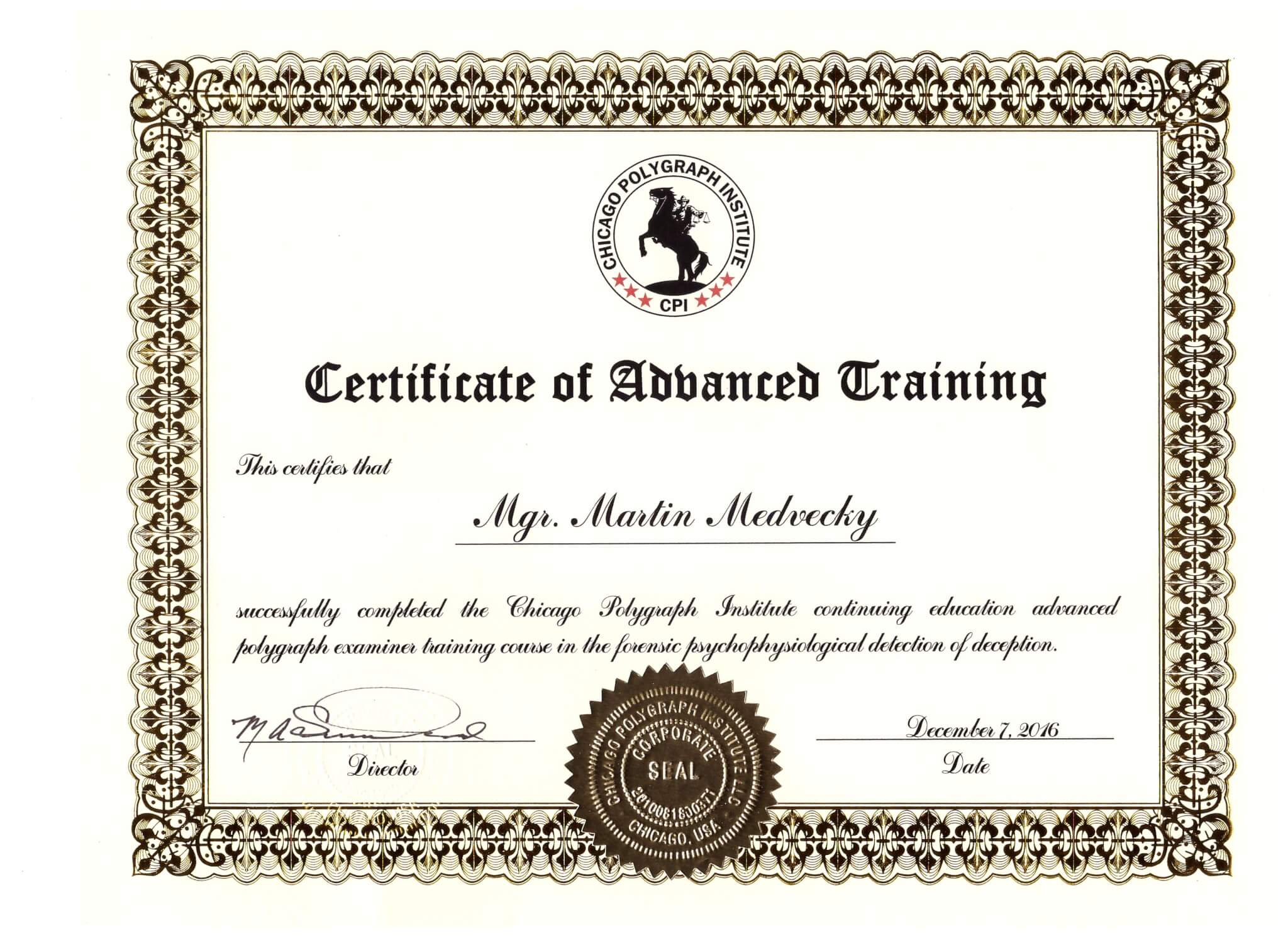 Certificate of Advanced training 2016