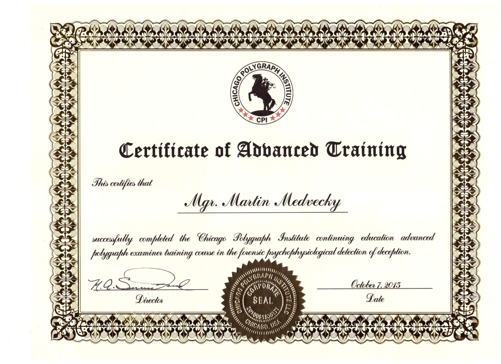 Certificate of Advanced training 2015
